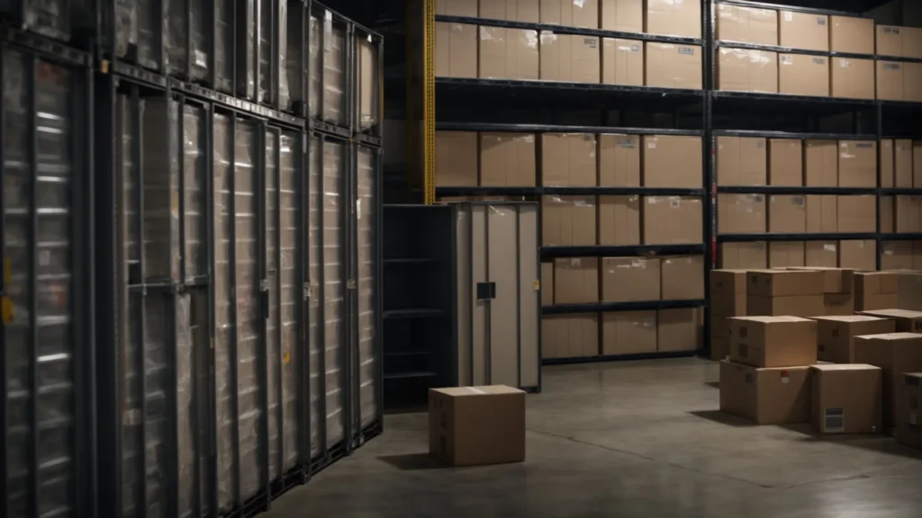 an image of a pristine, temperature-regulated storage unit in hudson valley, with rows of neatly stacked boxes and containers.