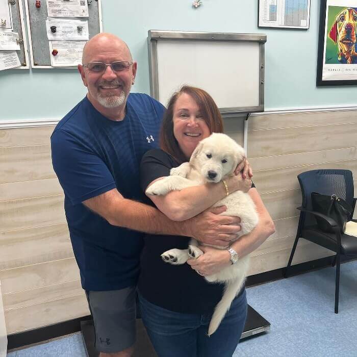 Compassionate Care Animal Clinic Golden Retriever with owners