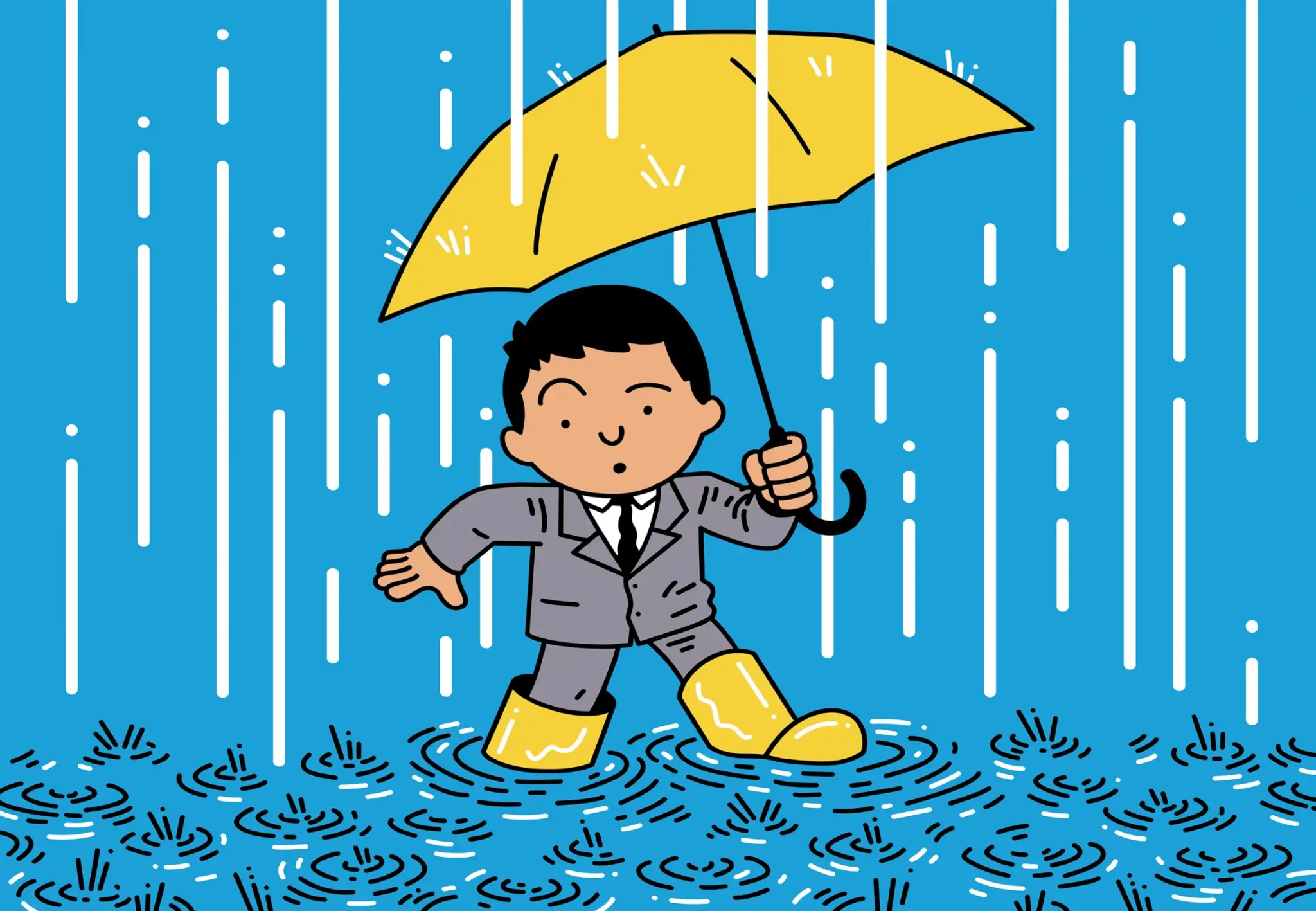 Man with umbrella in rain illustrating moving challenges during a recession