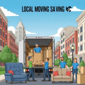 Professional movers loading furniture into a truck in Washington D.C., showcasing local moving services