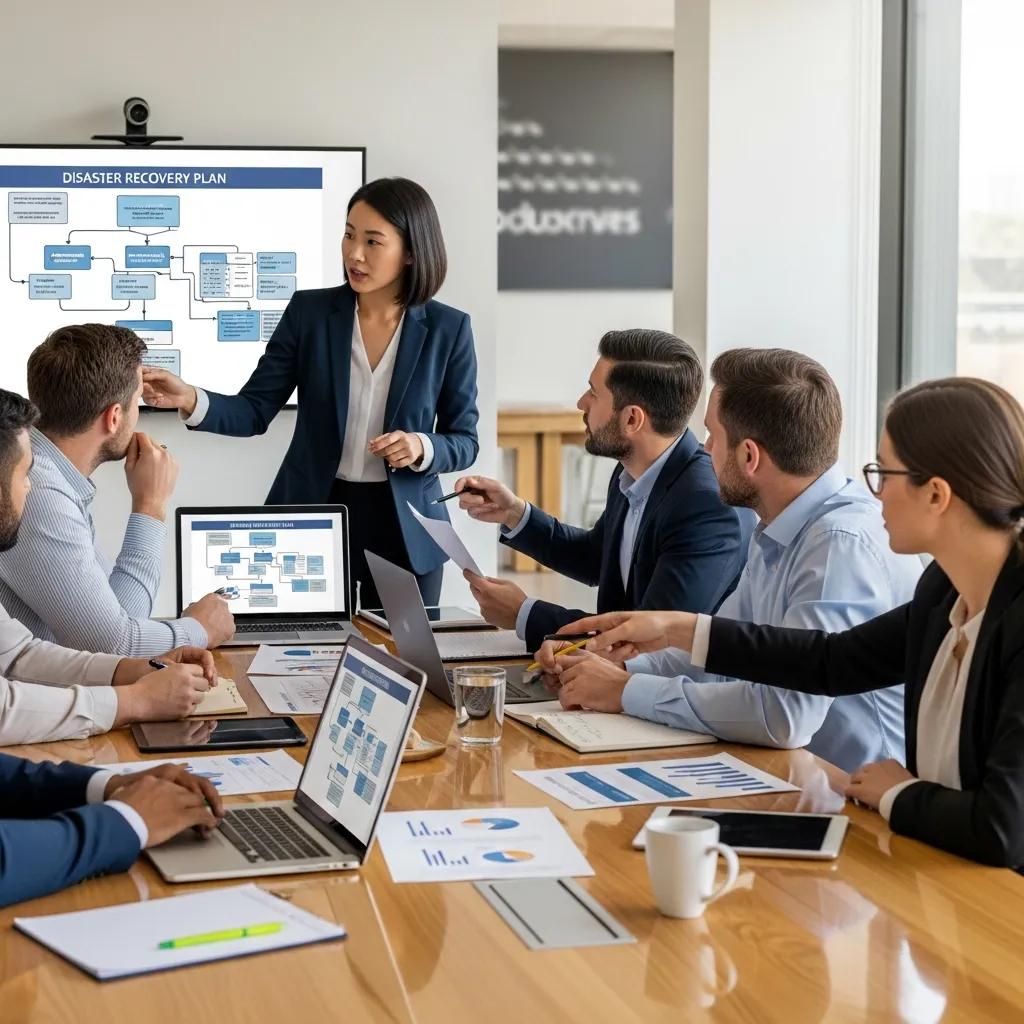 Business professionals engaged in continuity planning during a commercial relocation