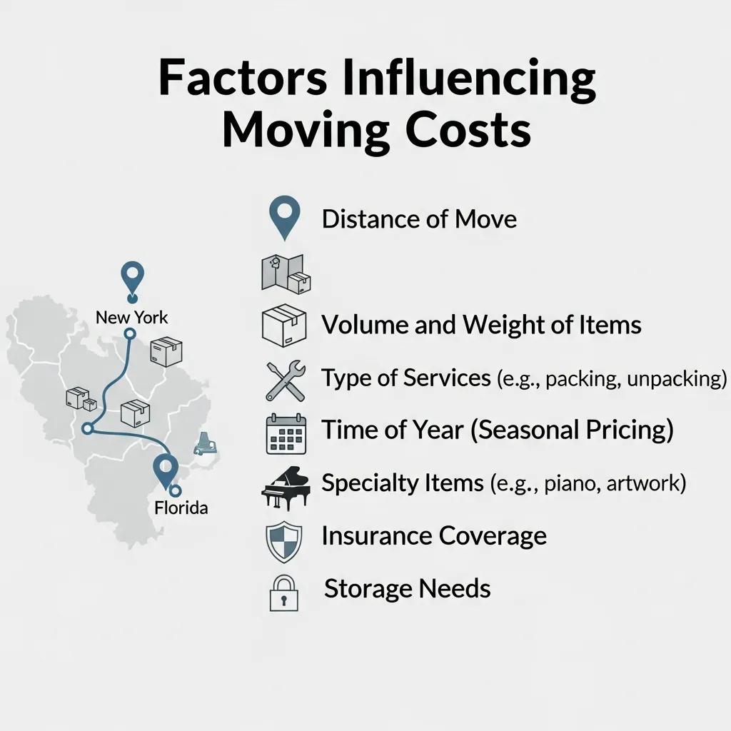 Checklist of factors affecting moving costs from New York to Florida