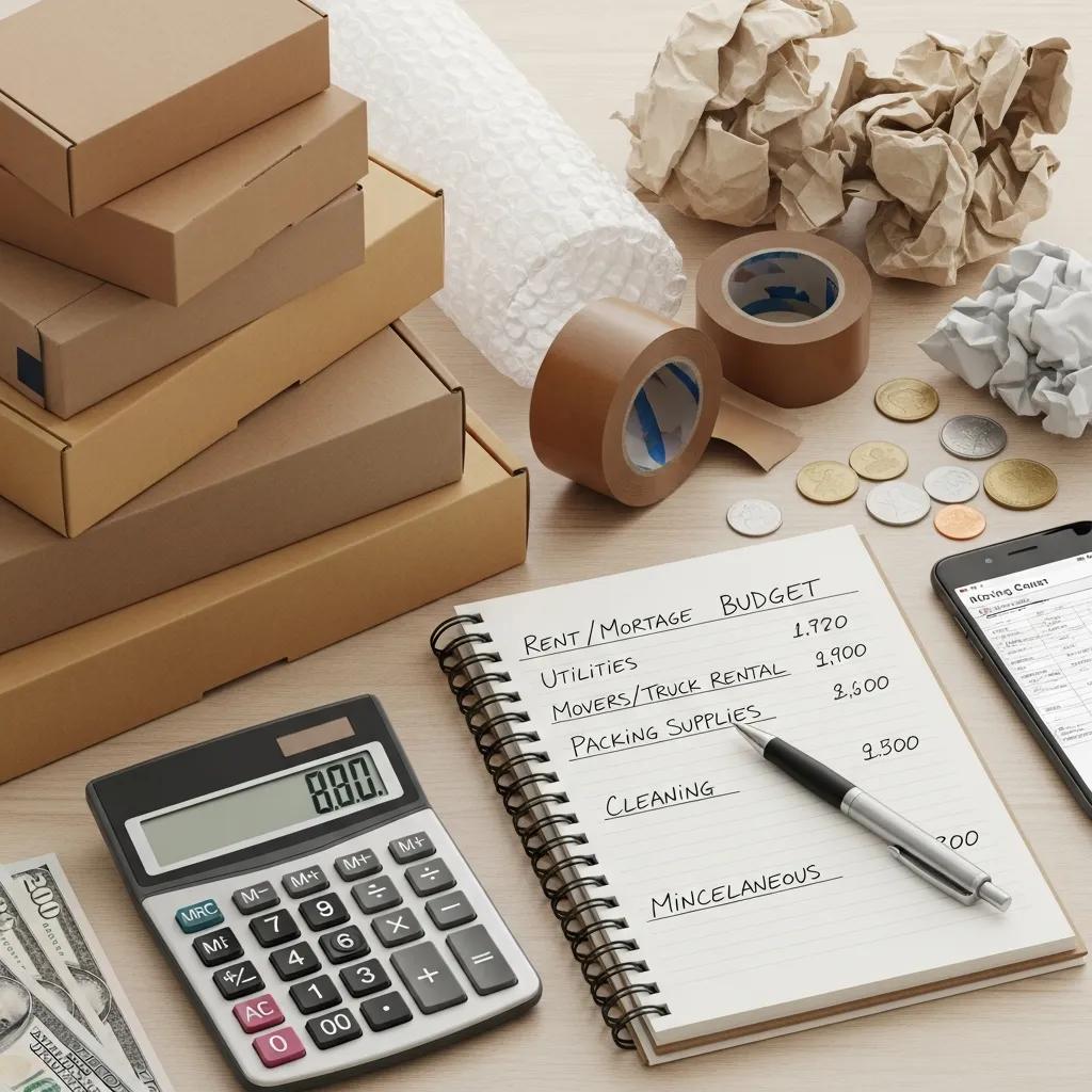 Close-up of budgeting tools for moving costs from Maryland to Florida, emphasizing planning and organization
