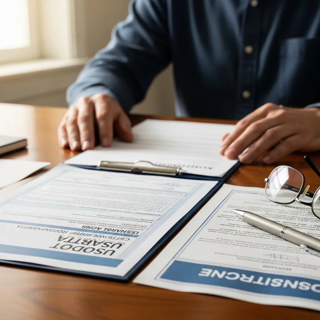 Close-up of moving company credentials, including USDOT number and insurance documents, emphasizing the importance of verification for reliable moving services.