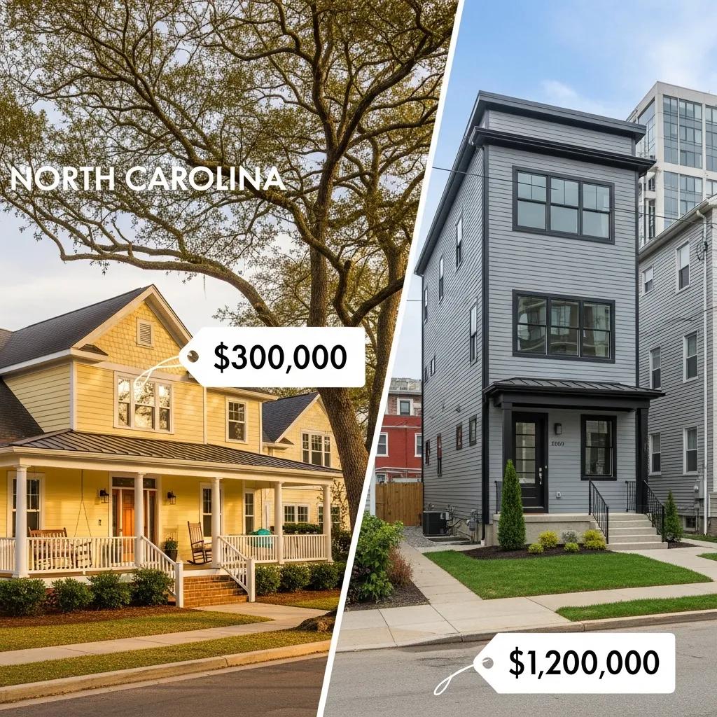 Comparison of housing styles and costs between North Carolina and New Jersey, illustrating affordability