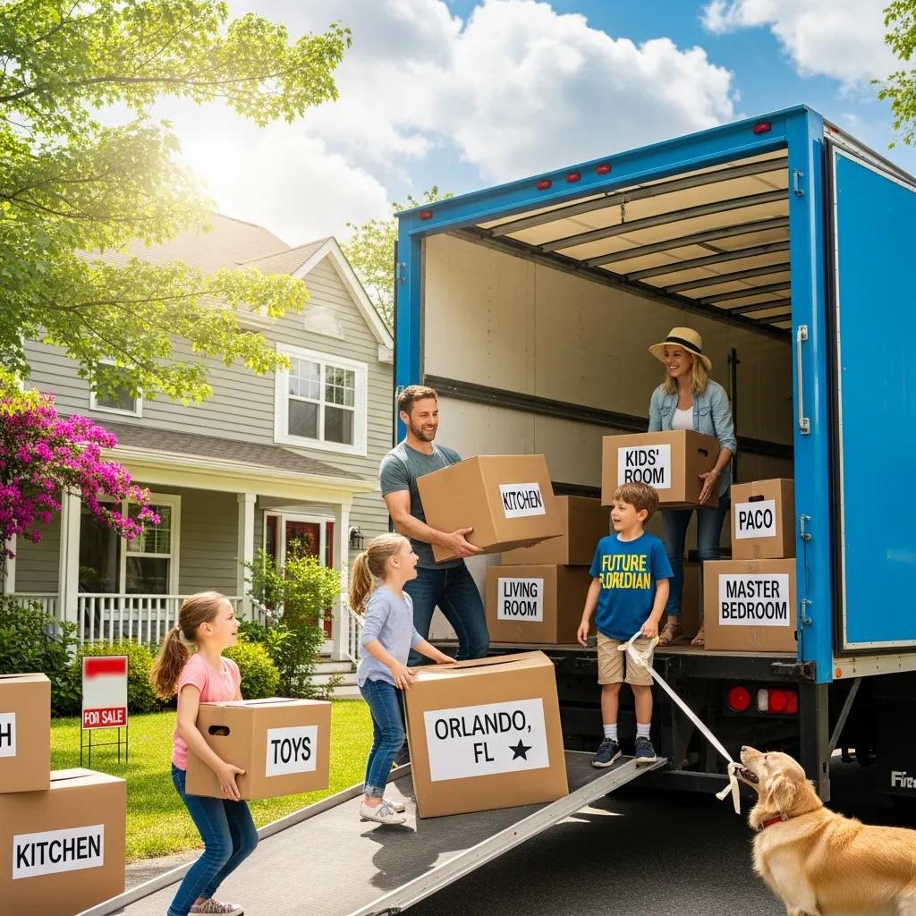 Family packing for a move from Beacon NY to Orlando FL, showcasing excitement and preparation