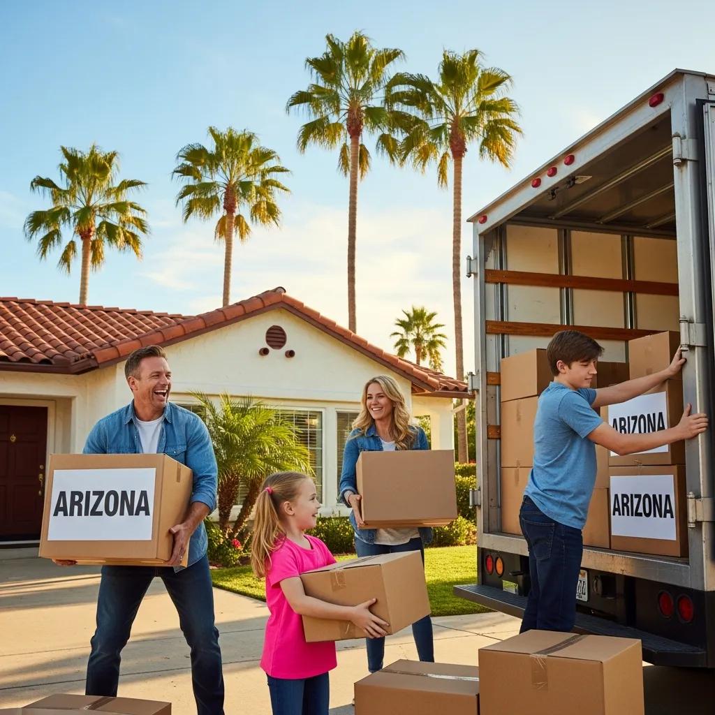 Family packing for a move from California to Arizona with a moving truck