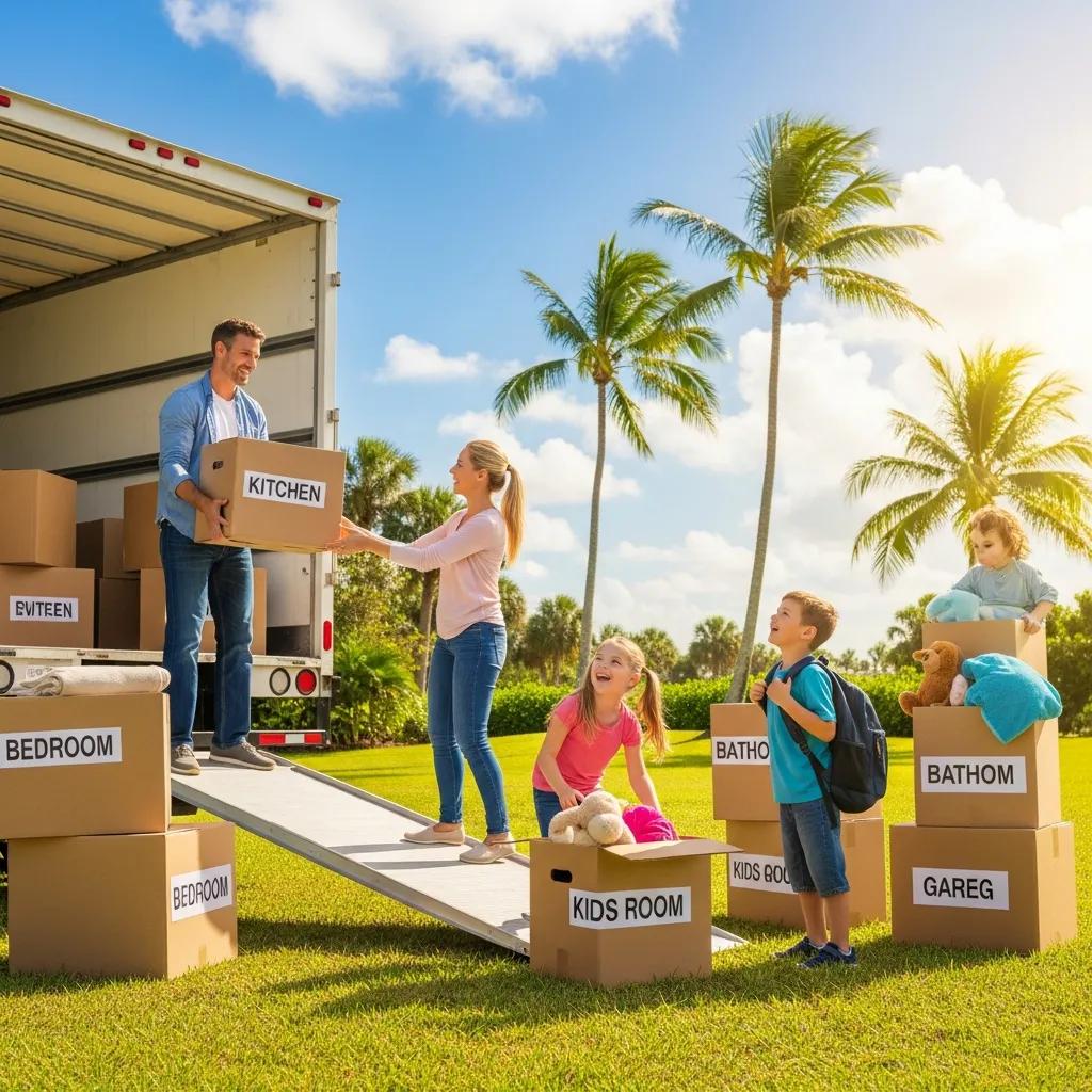 Family packing for a move from Massachusetts to Florida, showcasing excitement and preparation for relocation