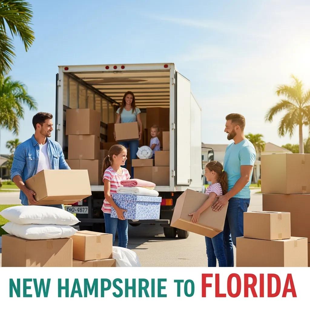 Family packing for a move from New Hampshire to Florida, symbolizing relocation excitement