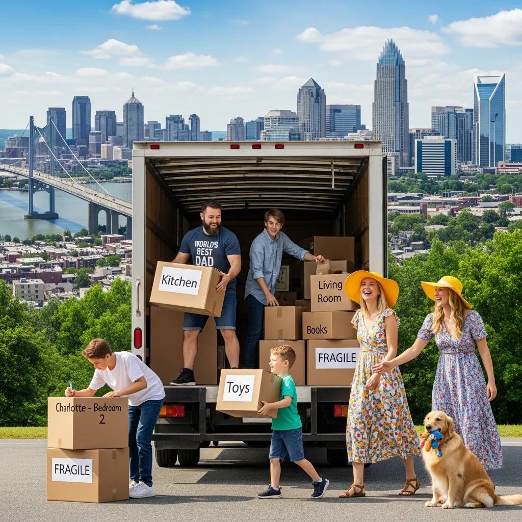 Family packing for a move from Poughkeepsie to Charlotte, showcasing excitement and preparation for relocation