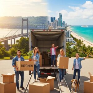 Family packing for a move from Poughkeepsie to Miami, showcasing excitement and anticipation