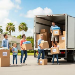 Family packing for a move to Florida, showcasing excitement and preparation for relocation