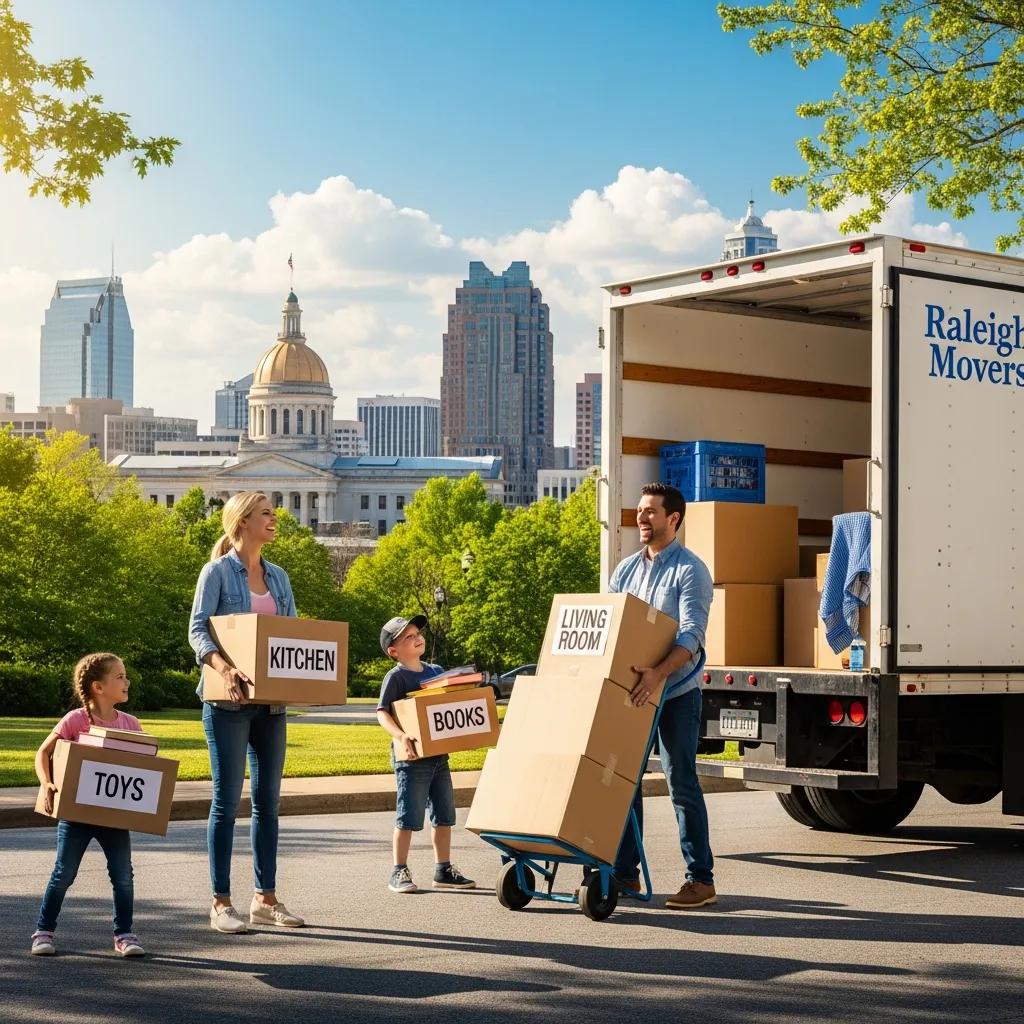 Family packing for a move to Raleigh NC, symbolizing the excitement of relocation