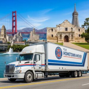 Moving truck representing Your Hometown Mover on a journey from California to Texas