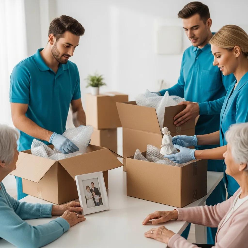 Specialized packing services for seniors with a team carefully packing fragile items
