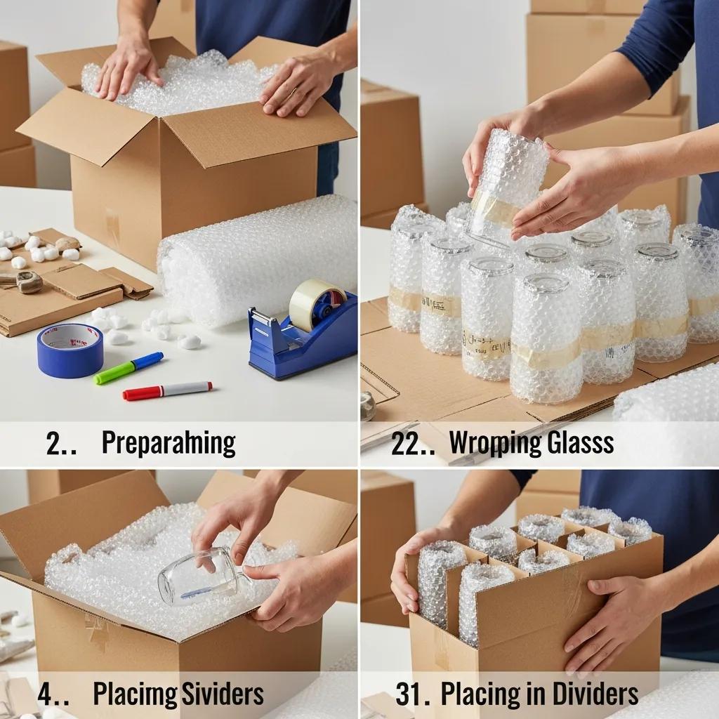 Step-by-step techniques for safely packing glassware for moving