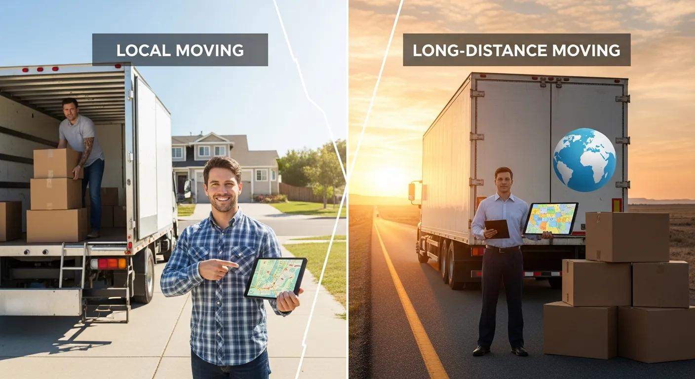 Comparison of local and long-distance moving services with visual elements representing each type