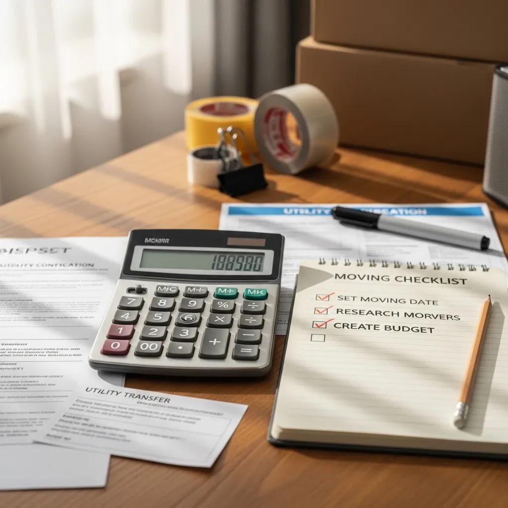 Calculator and moving cost estimates highlighting budgeting for relocation from New York to South Carolina