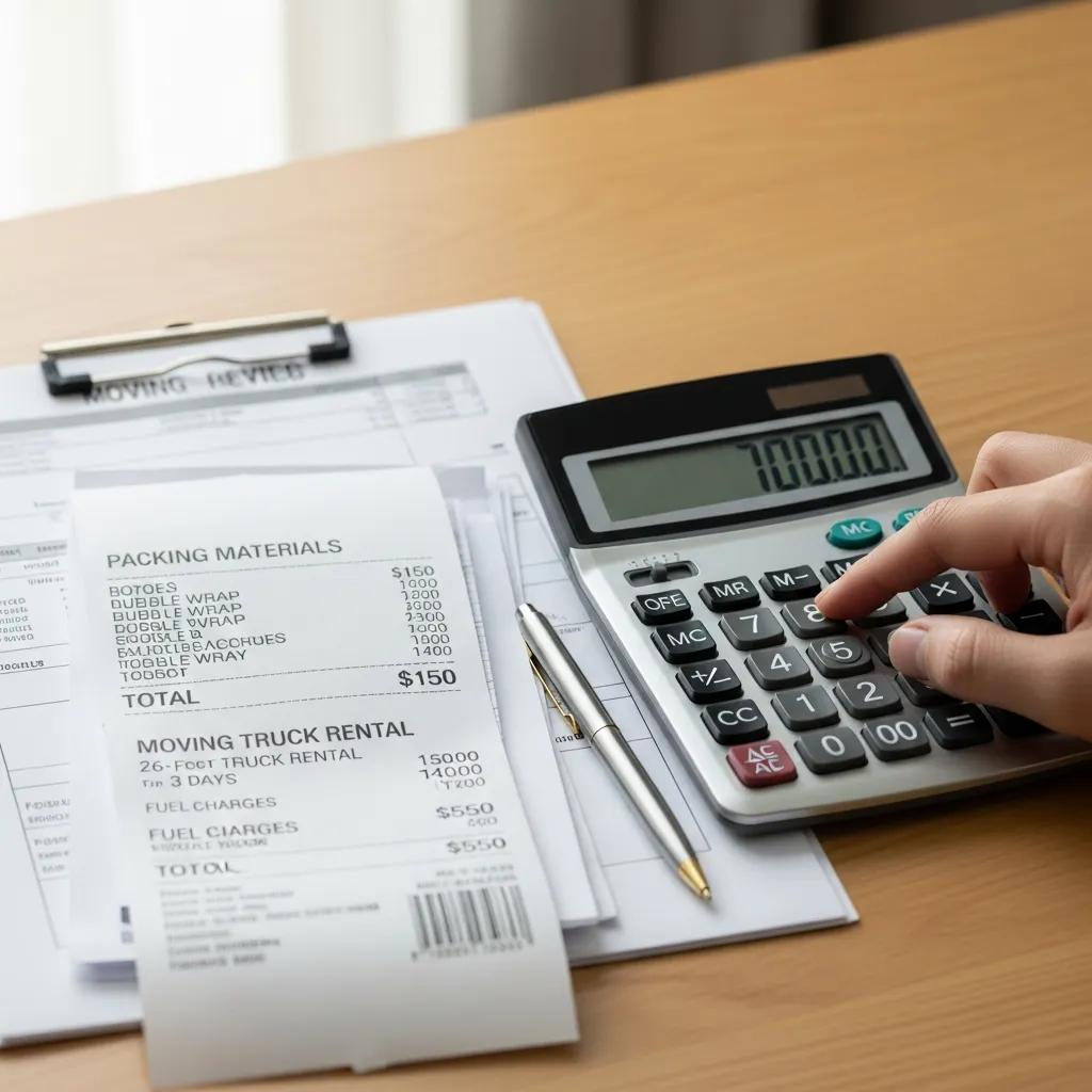 Calculator and moving expenses illustrating budgeting for a move from Beacon NY to Orlando FL