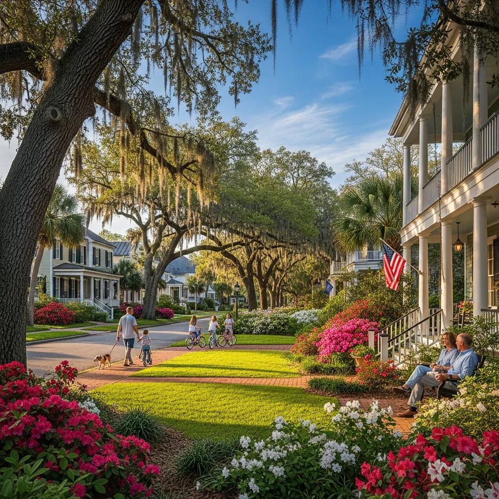 Charming Low Country neighborhood in South Carolina, illustrating the welcoming lifestyle for new residents