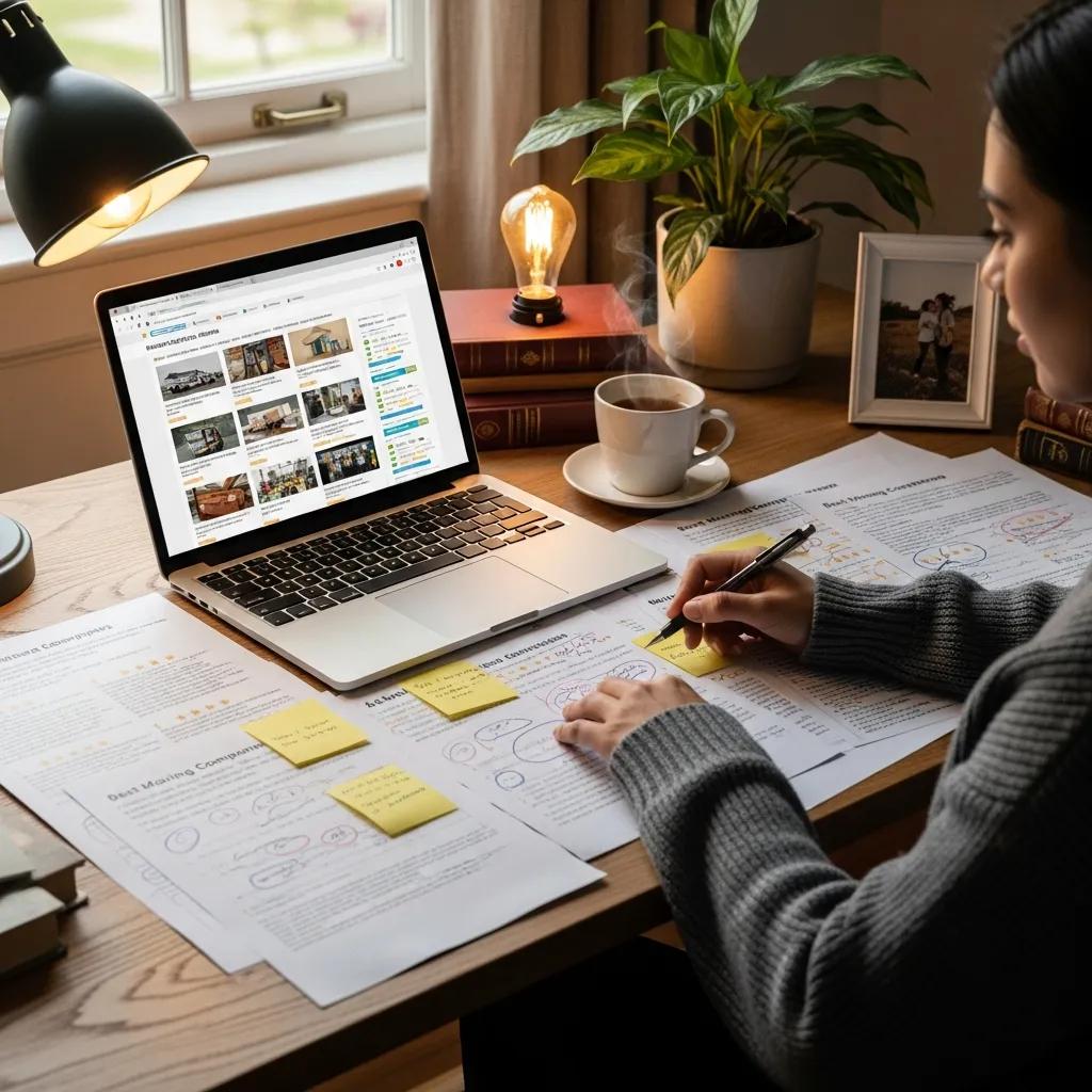Person researching moving companies for relocation from Pennsylvania to South Carolina, emphasizing the selection process