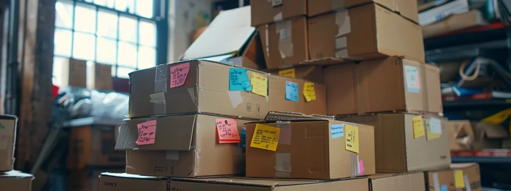 a stack of sturdy cardboard boxes labeled with colorful markers, ready to be filled with belongings for a move in the hudson valley.