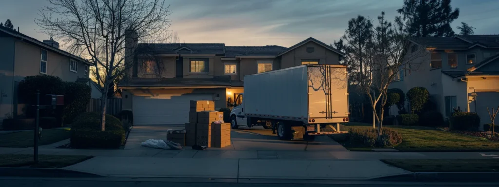 a moving truck parked outside a suburban home, filled to the brim with boxes labeled with different destinations.